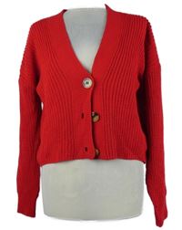 Dámský červený propínací crop svetr 