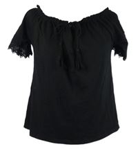 Dámská černá halenka s lodičkovým výstřihem a krajkou na rukávech Papaya