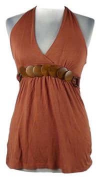 Dámský rezavý top s dřevenými korálky 