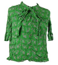 Dámská zelená kytičkovaná halenka s vázačkou Zara 