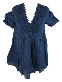 Dámská tmavomodrá těhotenská tunika s krajkou H&M