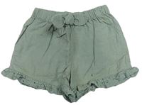 Khaki plátěné kraťasy s krajkou zn. Matalan