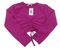 Fuschiové žebrované sportovní crop triko Candy couture