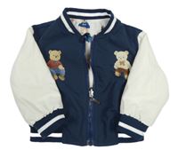 Tmavomodro-bílá šusťáková oboustranná bunda s medvědy