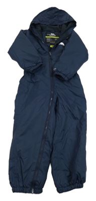 Tmavomodrá šusťáková zimní funkční kombinéza s kapucí s logem Trespass