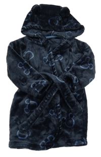 Tmavomodrý chlupatý župan s Mickey mousem a kapucí George