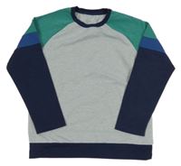 Světlešedo-zeleno-modrá lehká mikina