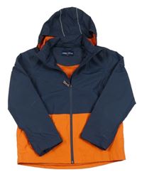 Tmavomodro-oranžová šusťáková jarní bunda s kapucí 