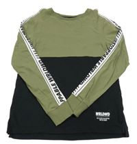 Khaki-černé triko s proužkem s nápisy H&M