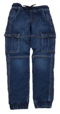 Tmavomodré teplákové cargo rifle s úpletovým pasem Primark