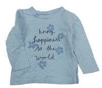 Světlemodré triko s nápisem a kytičkami Primark