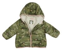 Khaki-růžová šusťáková army zimní bunda s hvězdami a kapucí GAP
