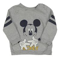Šedá mikina s pruhy na rukávech a Mickeym 