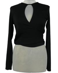 Dámské černé žebrované triko s průstřihem Bershka