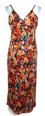 Nové - Dámské černé saténové dlouhé šaty s květy Primark