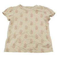 Béžové tričko s květinami C&A