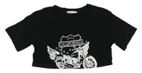 Černé crop tričko s motorkou Shein