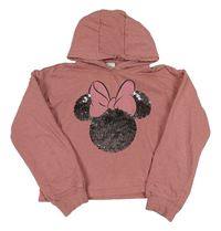 Růžová crop mikina s Minnie a kapucí Disney