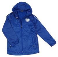 Modrá šusťáková sportovní bunda s potiskem a kapucí JAKO