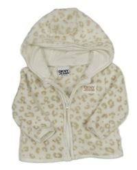 Bílo-béžová chlupatá propínací mikina s kapucí DKNY