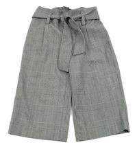 Šedo-černé vzorovano/kostkované široké kalhoty s páskem H&M