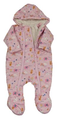 Světlerůžová šusťáková zateplená kombinéza se zvířaty a kapucí St. Bernard