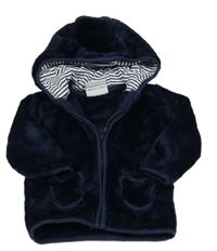 Tmavomodrá chlupatá propínací mikina s kapucí Topomini