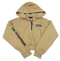 Béžová crop mikina s nápisem a kapucí New Look