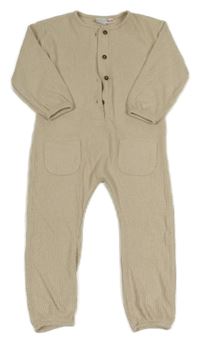 Béžový úpletový žebrovaný overal s knoflíky Zara