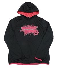 Černá sportovní mikina s růžovým potiskem a kapucí Pocopiano