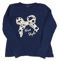 Tmavomodré triko s mašlí Alive