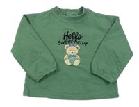 Zelená mikina s nápisem a medvídkem 