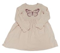 Světlerůžové bavlněné šaty s motýlem H&M