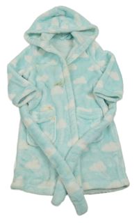 Tyrkysový chlupatý župan s mráčky a kapucí M&S