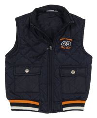 Tmavomodrá šusťáková prošívaná zateplená vesta s výšivkou Impidimpi