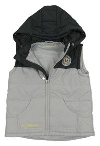 Šedo-tmavošedá šusťáková zateplená vesta s kapucí Mitch&Son