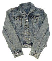 Modrá plísňová crop bunda s výšivkou St. Bernard