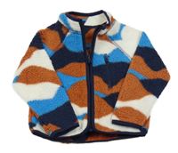 Modro-béžovo-bílá vzorovaná huňatá propínací mikina St. Bernard