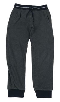 Modrošedé tepláky s pruhovaným pasem