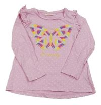 Růžové puntíkaté triko s motýlkem 