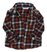 Tmavomodro-cihlovo-bílá ksotkovaná flanelová košile Primark