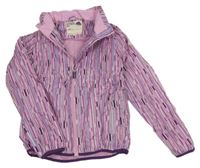Růžovo-modrá pruhovaná šusťáková jarní bunda s ukrývací kapucí 