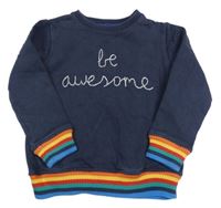 Tmavomodrá mikina s nápisem a proužky Next