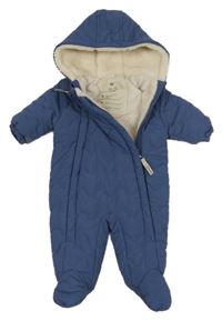 Modrá šusťáková prošívaná zimní kombinéza s kapucí Next 