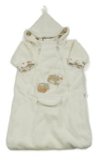 Bílý fleecový podšitý fusak s medvídkem a kapucí Ergee