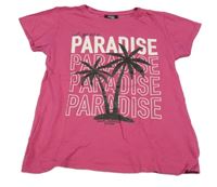 Tmavorůžové tričko s nápisy a palmami Page one young