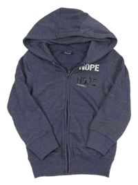 Tmavomodrá propínací mikina s nápisy a kapucí Y.F.K.