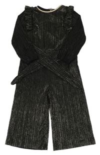 Černo-zlatý plisovaný kalhotový slavnostní overal s volánky Orchestra