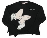 Černý žebrovaný crop svetr s Minnií George 