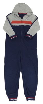 Tmavomodro-šedá tepláková kombinéza s proužky a kapucí Matalan